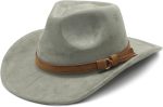 Unisex Western Suede Cowboy Cowgirl Hat Classic Wide Brim Fedora Hat for Men &Women
