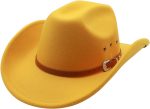 Cowboy Hat for Men Western Cowgirl Hat for Women Unisex Wide Brim Felt Fedora Hats Classic Cowboy Hats with Buckle Belt