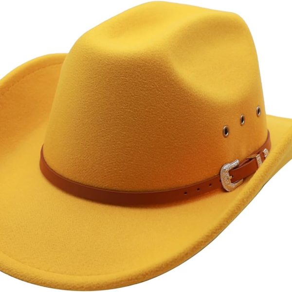 Cowboy Hat for Men Western Cowgirl Hat for Women Unisex Wide Brim Felt Fedora Hats Classic Cowboy Hats with Buckle Belt