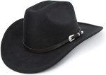 Western Cowboy Hat for Men Women Classic Roll Up Fedora Hat with Buckle Belt(Size:S-M)