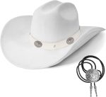 Western Cowboy Hat for Men Women,Shapeable Wide Brim Felt Fedora Classic Cowgirl Hats for Cowboys and Cowgirls,with bolo tie