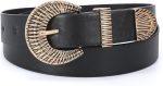 Western Leather Belt for Women Vintage Design Buckle Waist Belt for Jeans Dress