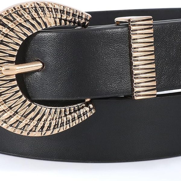 Western Leather Belt for Women Vintage Design Buckle Waist Belt for Jeans Dress