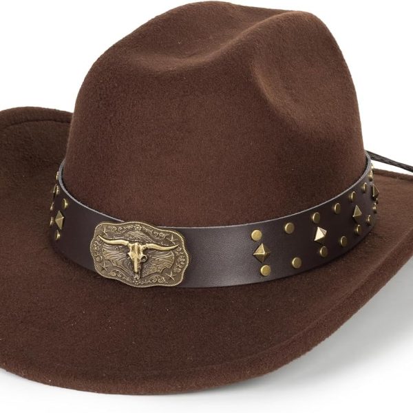 Classic Felt-Western-Cowboy-Cowgirl-Hats for Women-Men Fedora-Jazz-Hat with Band(Lagre)