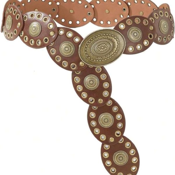 Womens Wide Western Cowboy Disc Belt Vintage Cowgirl  Leather Belts Boho Style for Jeans Dress Skirt