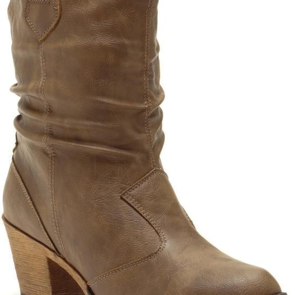 Women's Modern Western Cowboy Distressed Boot with Pull-Up Tabs