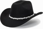 Glitter Silver Black Cowboy Hats for Women - Western Sparkly Rhinestone Cowgirl Hat for Ladies Size M-L