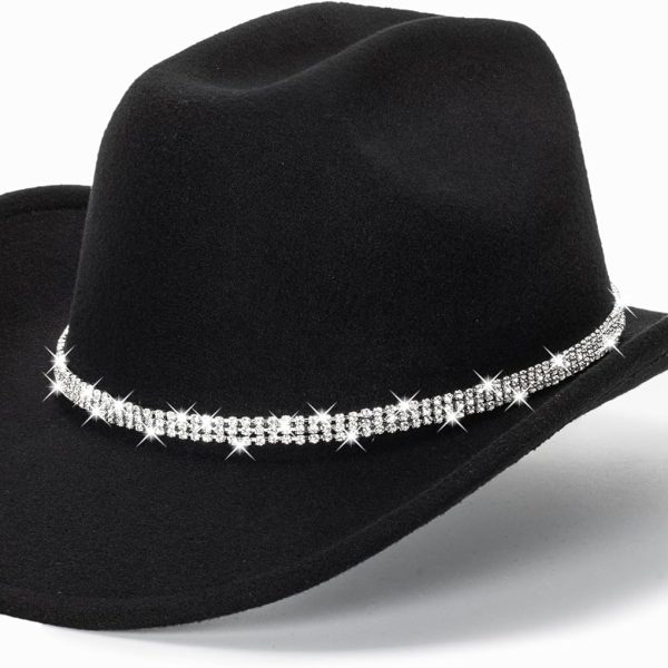 Glitter Silver Black Cowboy Hats for Women - Western Sparkly Rhinestone Cowgirl Hat for Ladies Size M-L