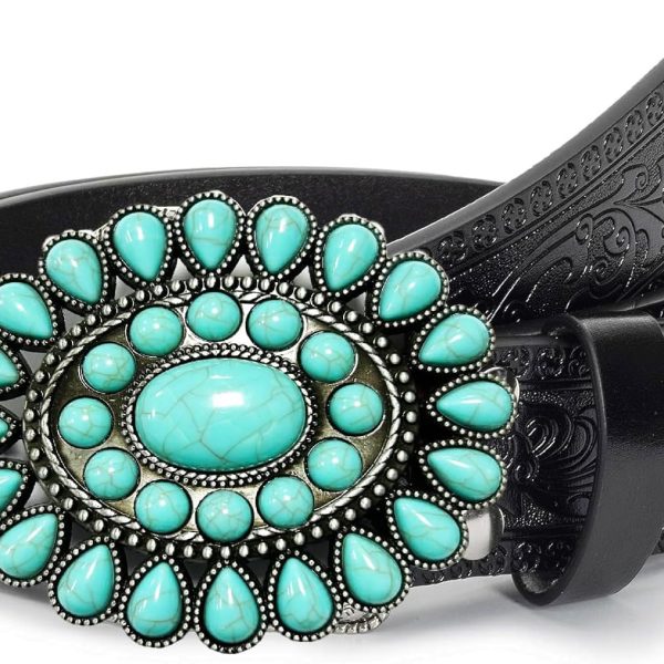 Adjustable Vintage Western-Belts for Women Men Engraved Buckle-Belts Cowboy-Cowgirl-Belt (Waist for 29"-39")