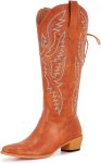 Wide Calf Cowboy Boots Women Knee High Tall Western Cowgirl Boots Adjustable Lace Up Plus Size Comfortable 2-Inch Heel