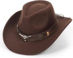 Felt Fedora Western Cowboy Hat for Women Men Rolled Wide Brim Retro Rodeo Cowgirl Hat with Buckle Belt