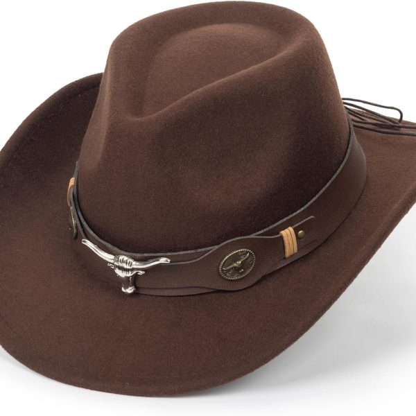 Felt Fedora Western Cowboy Hat for Women Men Rolled Wide Brim Retro Rodeo Cowgirl Hat with Buckle Belt