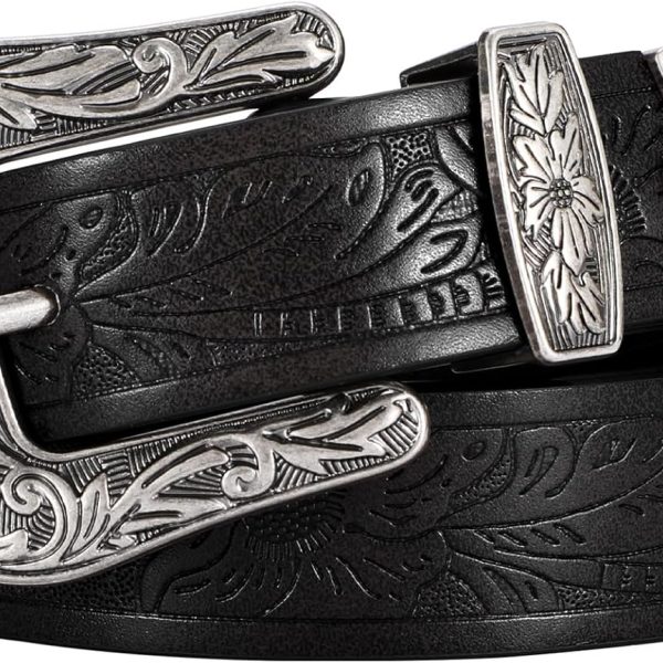Western Belt For Women, Womens Cowboy Belt For Pants Jeans With Vintage Floral Carved Design