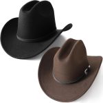 2PCS Western Cowboy Hat for Men Women Cowgirl Cow Girl Country Costume Rodeo Cattleman Cute Felt Adult Ladies Buckle