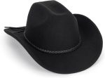Vintage Western Cowboy Hat for Men Women - Wide Brim Cowgirl Fedora Hats with Braided Rope Band M
