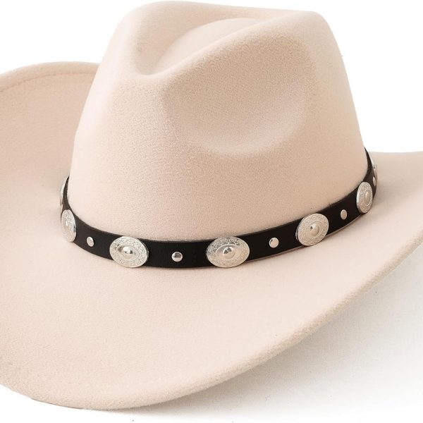 Women Men Felt Wide Brim Western Cowboy Hats Belt Buckle Panama Hat