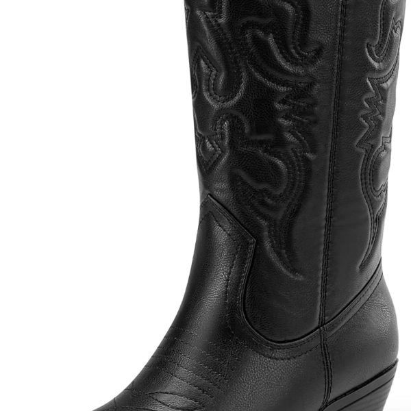 Women's Cowboy Boots Pull On Cowgirl Boots Mid Calf Western Boots, Available in Regular and Wide Calf