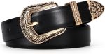 Western Women Leather Belts for Jeans Dresses with Vintage Metal Buckle