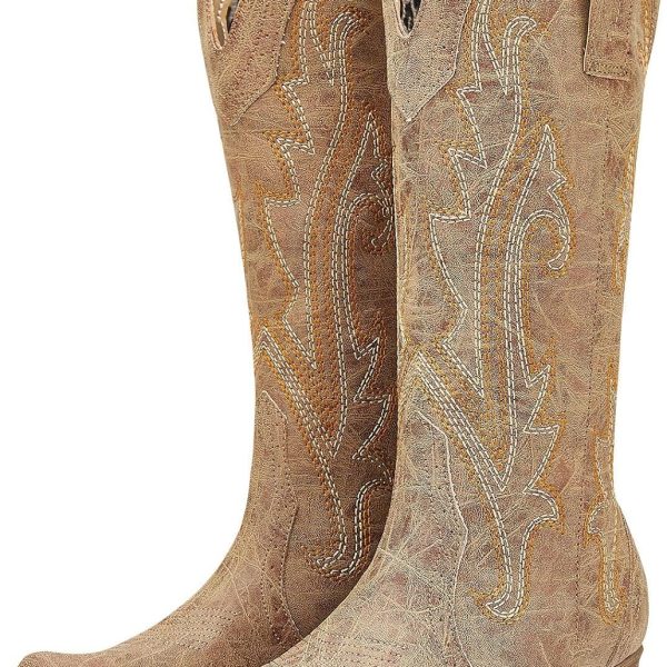 Cowboy Boots for Women, Cowgirl Boots, Comfortable Western Boots with Pointed Toe Stitched Embroidery for Country Concert Dancing Wedding Traveling Daily Outfits
