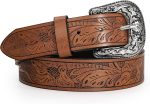 Adjustable Vintage Western Belts for Women Men Cowboy Cowgirl Belt Engraved Buckle Belt for Jeans Pants Dresses
