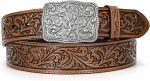 Western Belts for Women Men Cowgirl Cowboy Embossed Engraved Tooled Leather Belt with Buckle for Jeans Pants Rodeo