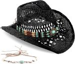 Men's Women's Straw Cowboy Hat Cowgirl Woven Sun Hat Western Cowboy Hat Two Decorative Bands