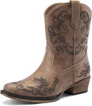 Women's Cowboy Cowgirl Western Ankle Boots Low Chunky Heels Square Toe Fall Short Booties Shoes