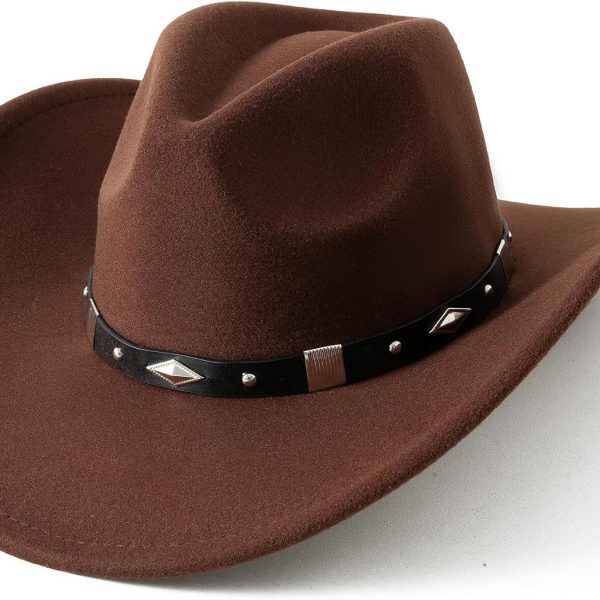 Women Men Classic Felt Wide Brim Western Cowboy Cowgirl Hat with Belt Buckle