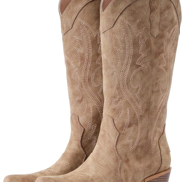 Cowboy Boots For Women Western Cowgirl Boots with Chunky Heel Mid Calf Snip Toe Ideal for low insteps