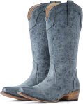 Cowboy Boots for Women Mid Calf Fashion Cowgirl Boots with Embroidery Western Snip Toe