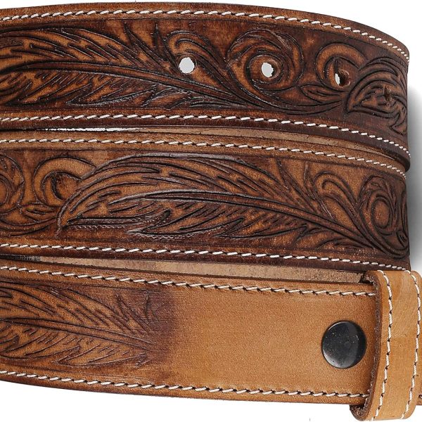 Western Belt without buckle for men – Full Grain Leather Cowboy Belts for jeans - One Piece Leather strap belt